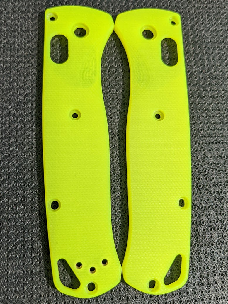 Day Glow G-10 scales for the Benchmade Bugout with Angle Parallel milling pattern