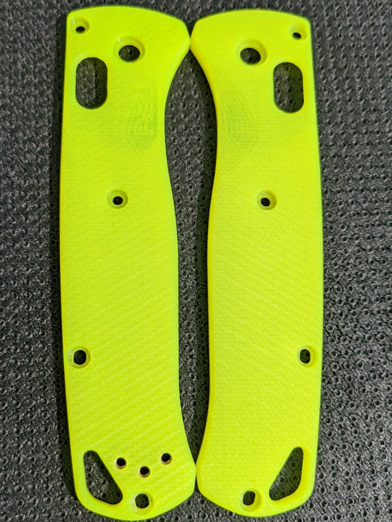 Day Glow G-10 scales for the Benchmade Bugout with Deep Angle Parallel milling pattern.