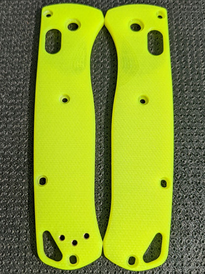 Day Glow G-10 scales for the Benchmade Bugout with Diamond milling pattern.