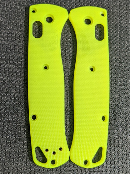 Day Glow G-10 scales for the Benchmade Bugout with Fluted milling pattern