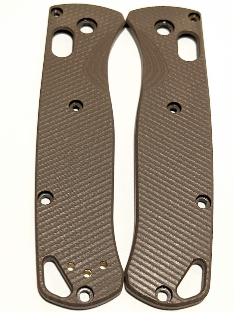 Coyote Brown Benchmade Bugout aftermarket scales with Deep Angle Parallel milling pattern