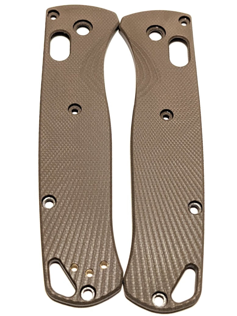 G-10 aftermarket scales for the Benchmade Bugout in Coyote Brown with a Fluted milling pattern 