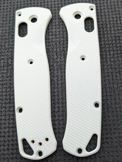 White G-10 Bugout scales with Deep Angle Parallel milling pattern